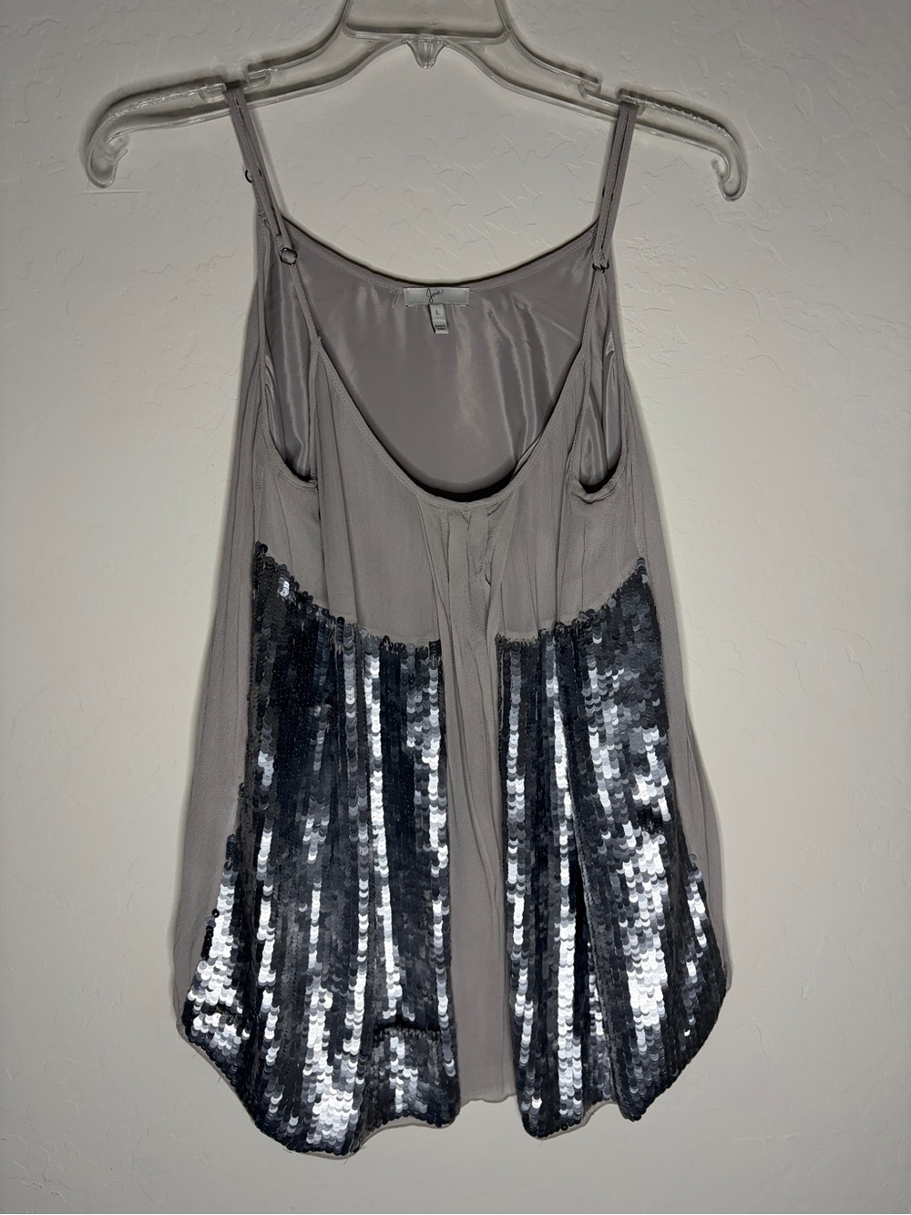 Joie "Silvana" 100% Silk Silver Sequin Accent Camisole Tank Top